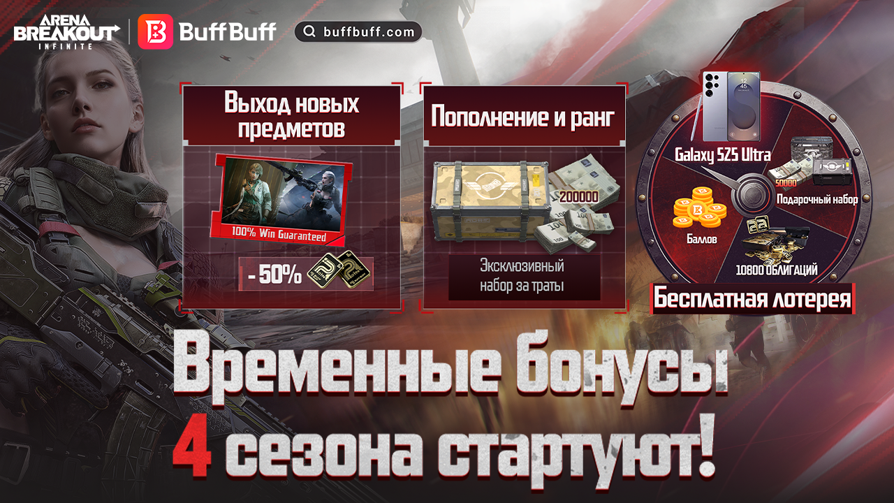 Arena Breakout: Infinite Season 4 | Донат по низкой цене и шанс выиграть миллионы Koen на BuffBuff Вход в Запретную зону: Релиз ABI Season 4 и Фестиваль доната