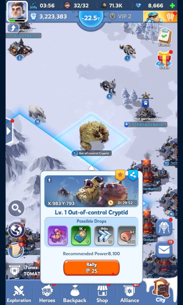 Cryptid event page and target flow.