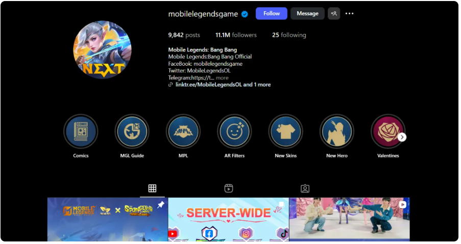 ícone rede social Instagram oficial de Mobile Legends