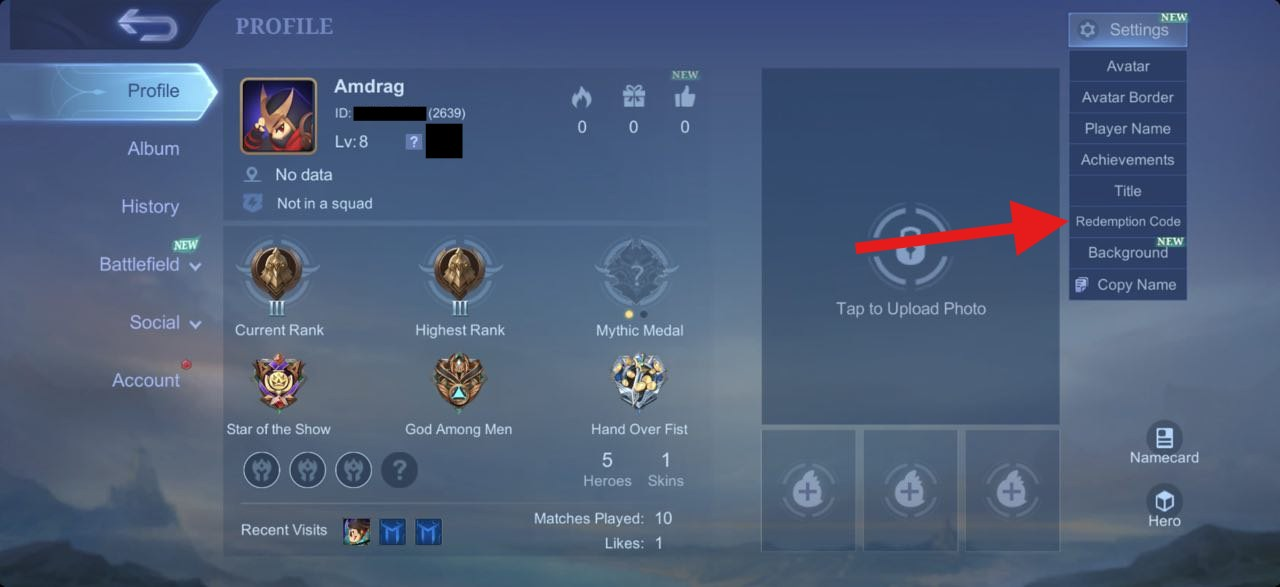 4. From the Settings drop-down menu, select “Redemption Code”.