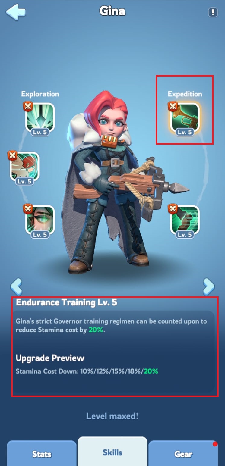 Gina expedition skill panel