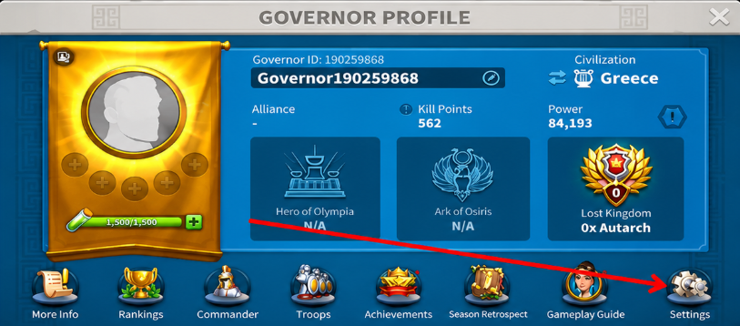 Rise of Kingdoms Settings