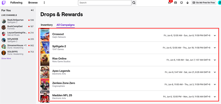 Current Twitch Drops