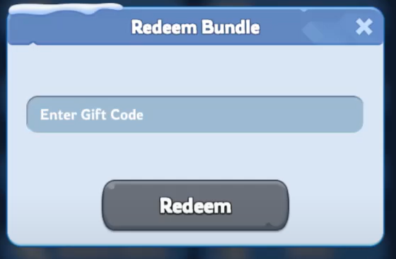 Aqui você vai ver uma caixa de texto escrito “enter gift code”. Cole ou digite o código da nossa tabela ali e depois toque no botão Redeem