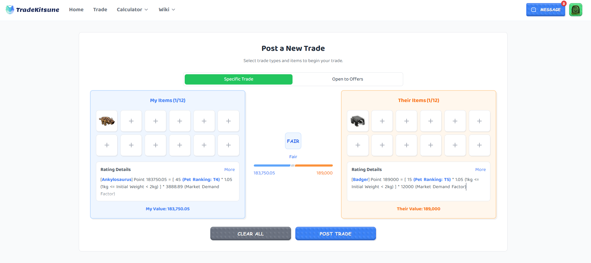 Calculate trade