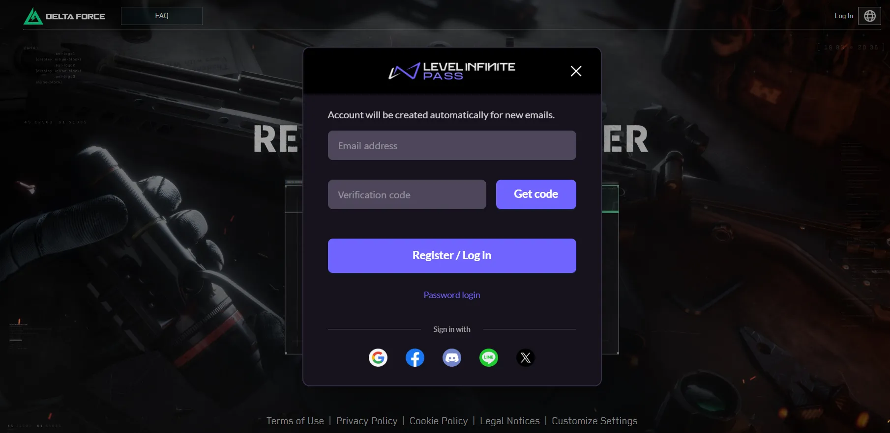 2- سجّل الدخول إلى حساب Garena أو LevelInfinite Pass المرتبط بحسابك في Delta Force.