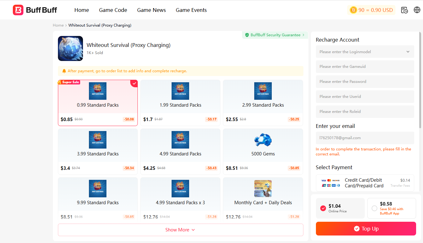 BuffBuff Whiteout Survival Topup Page