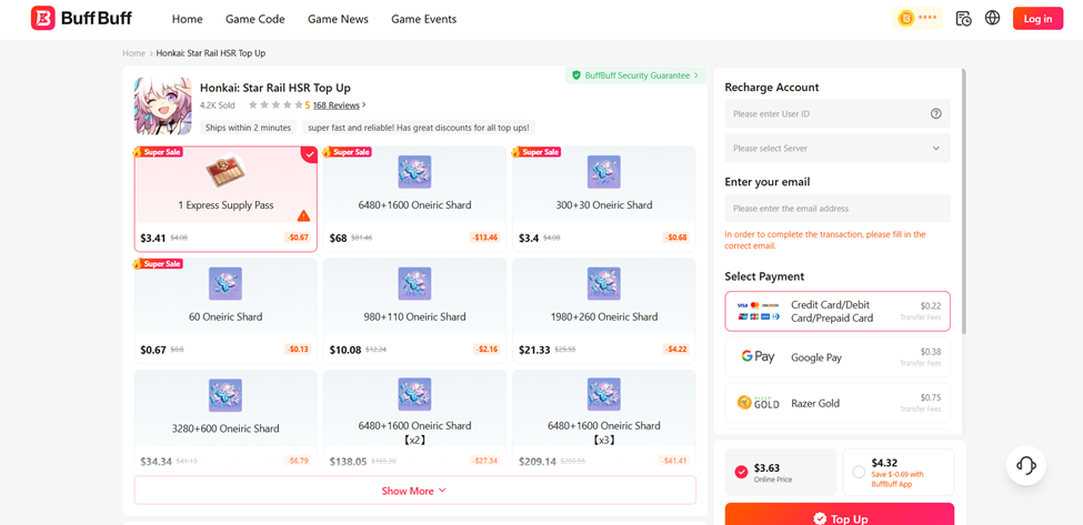 “berbagai paket top up Honkai Star Rail yang ada di BuffBuff