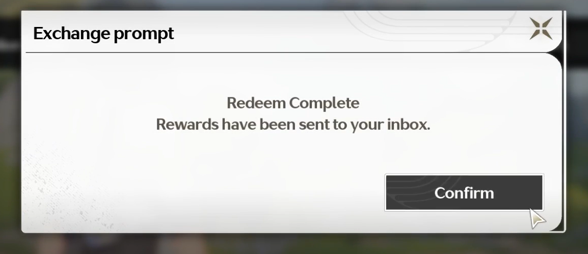 Após inserir e resgatar o código, uma notificação será exibida informando se o resgate foi bem-sucedido ou falhou.