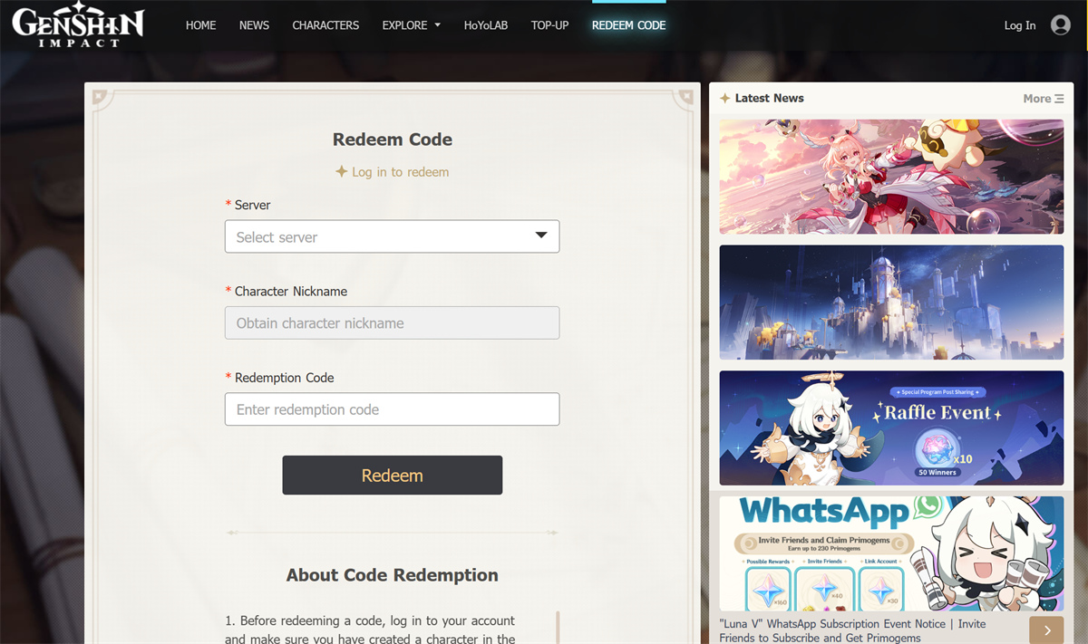 Genshin Redeem Center