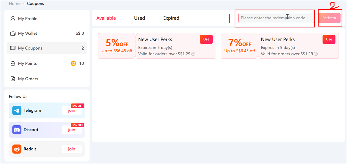 Redeem Coupon