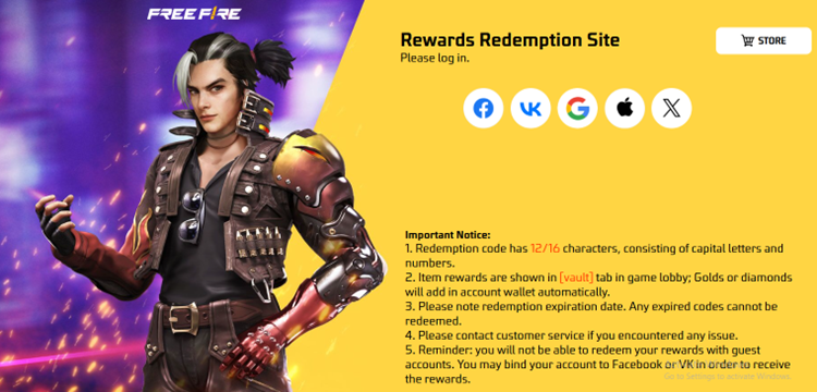 Free Fire Redeem Codes website by Garena