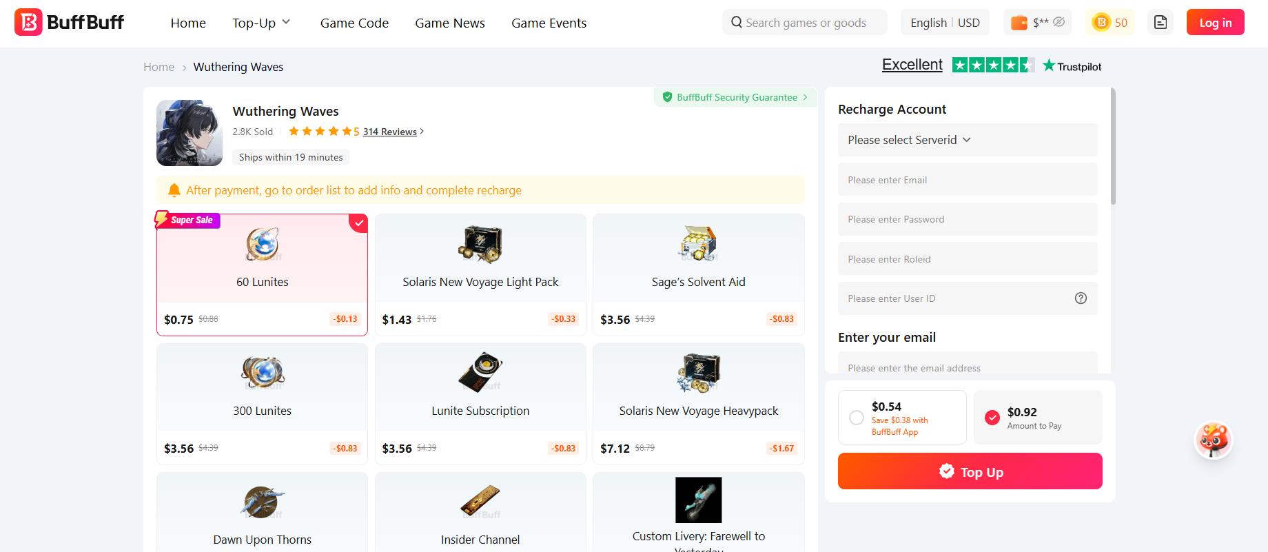 BuffBuff Top Up Page for Wuthering Waves