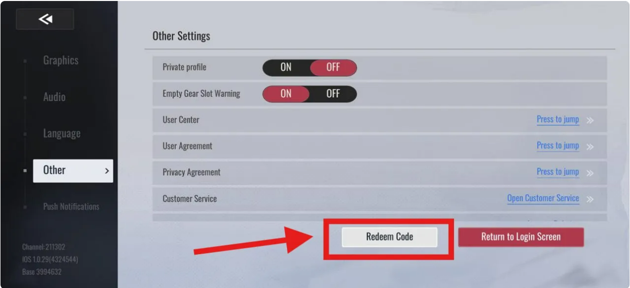 Selecione a opção “Redeem Code”.