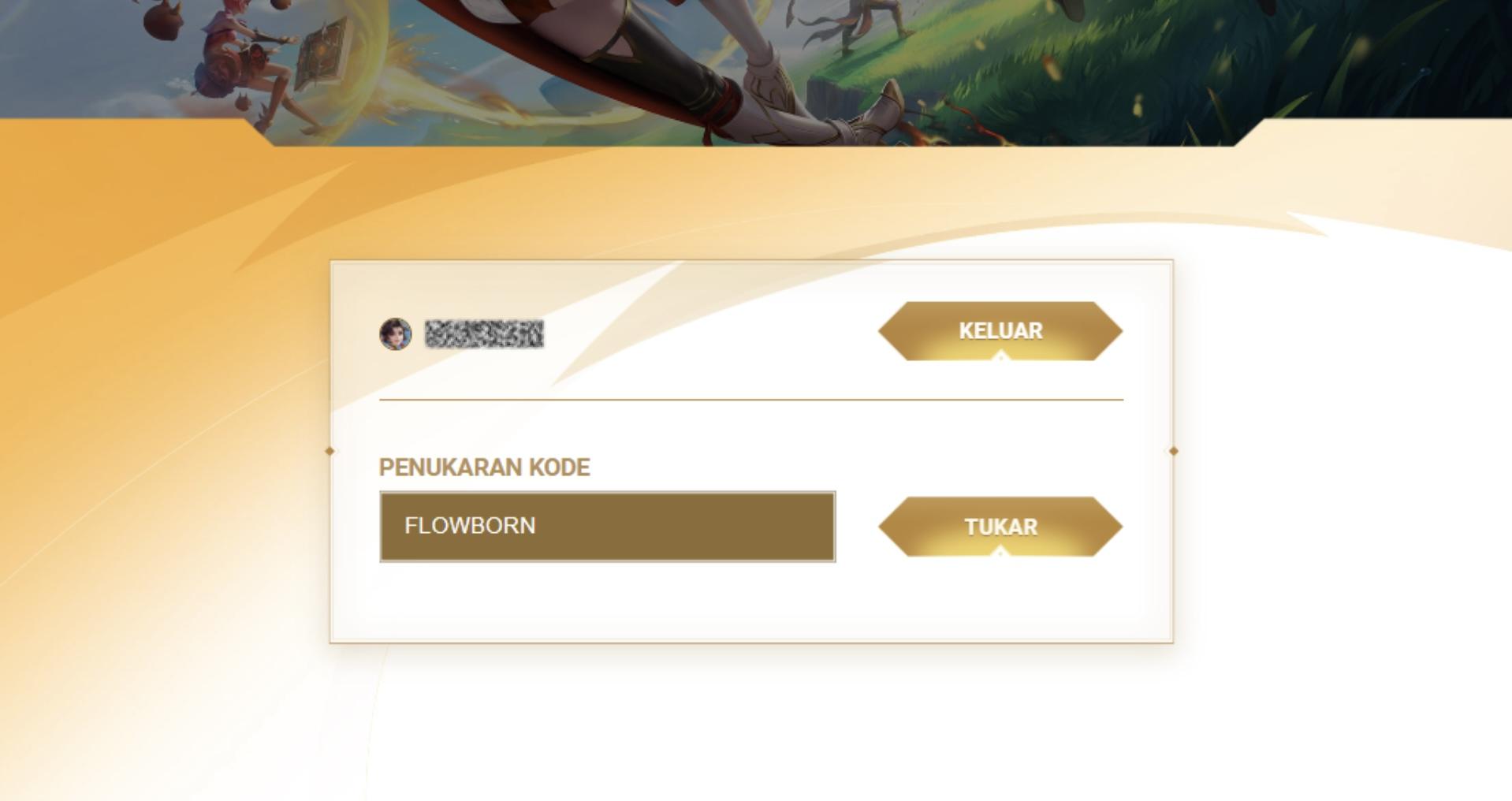 Di kolom Penukaran Kode, masukin salah satu kode dari daftar di atas.