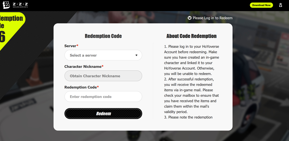 4. Escribe el nombre de tu personaje, el código de canje y presiona Canjear.