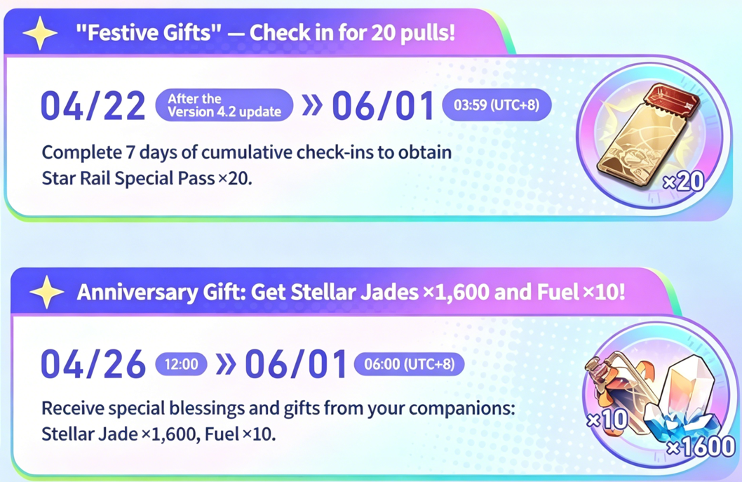 How to get the 30 free draws in Honkai: Star Rail 4.2 Anniversary