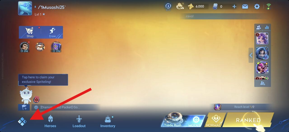 Tap the 4-squared diamond at the bottom-left corner of the main menu screen.